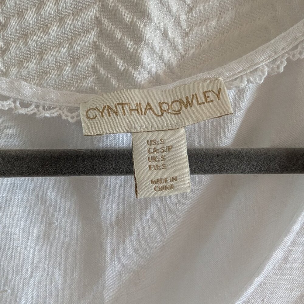 Cynthia Rowley 100% White  Linen Sleeveless Top Embroidered Hem Medium Coastal - Picture 3 of 12